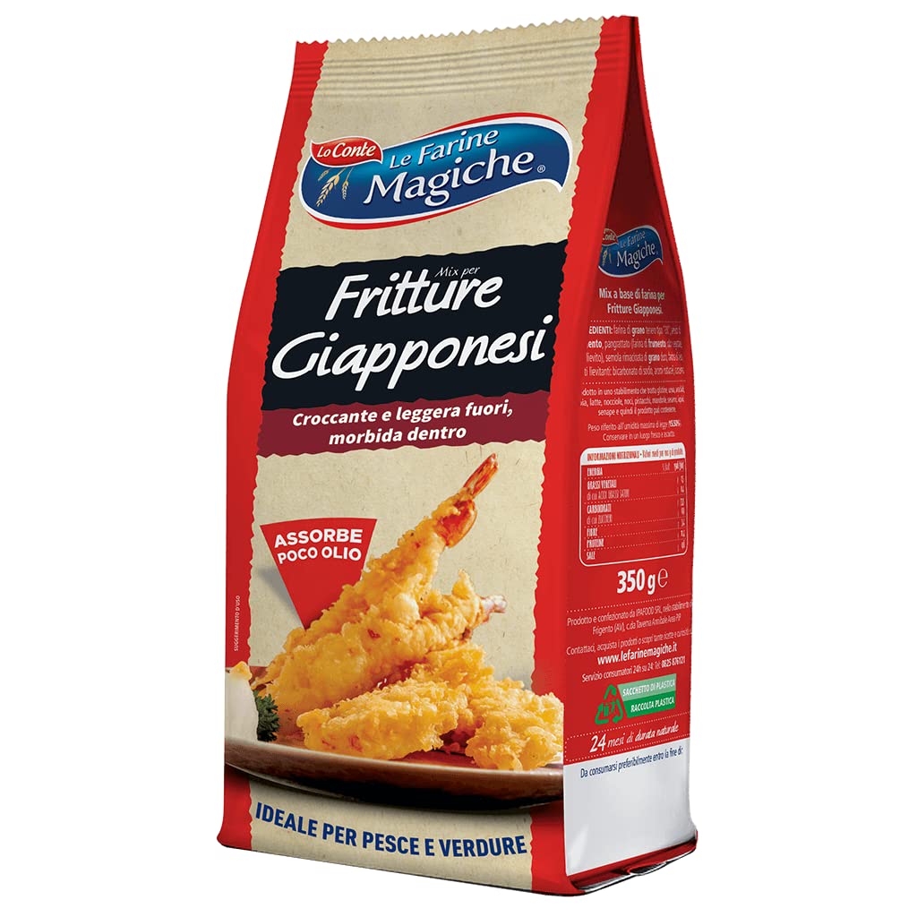 Lo Conte Le Farine Magiche Mix per Tempura Fritture Giapponesi - Mezcla para harina de trigo blando japonés tipo "1" ideal para verduras y pescado, 350 g