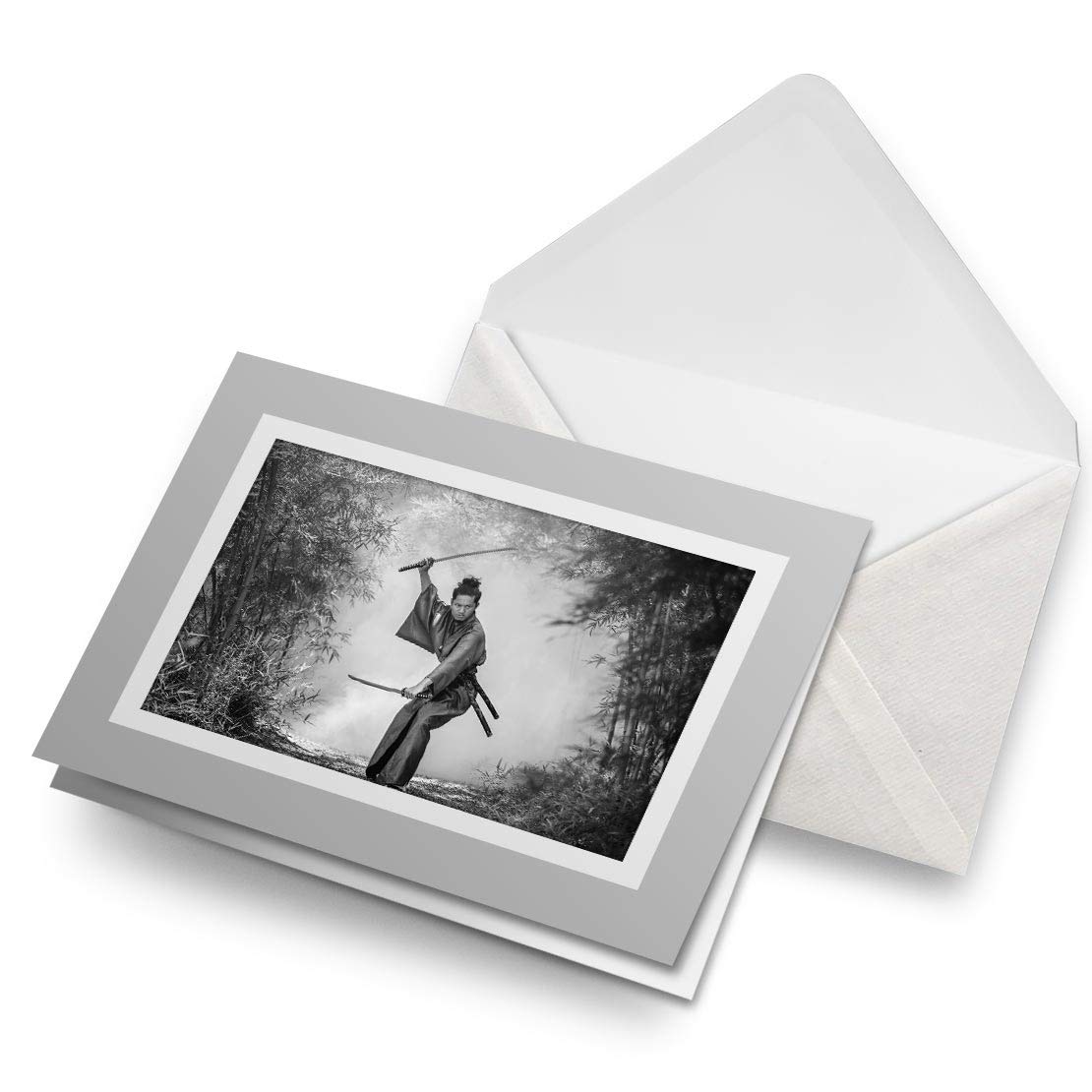 Greeting Cards Gray (Insert) BW - Japanese Samurai Warrior Japan Blank Greetings Card Birthday Kids Party Boys Girls #43076