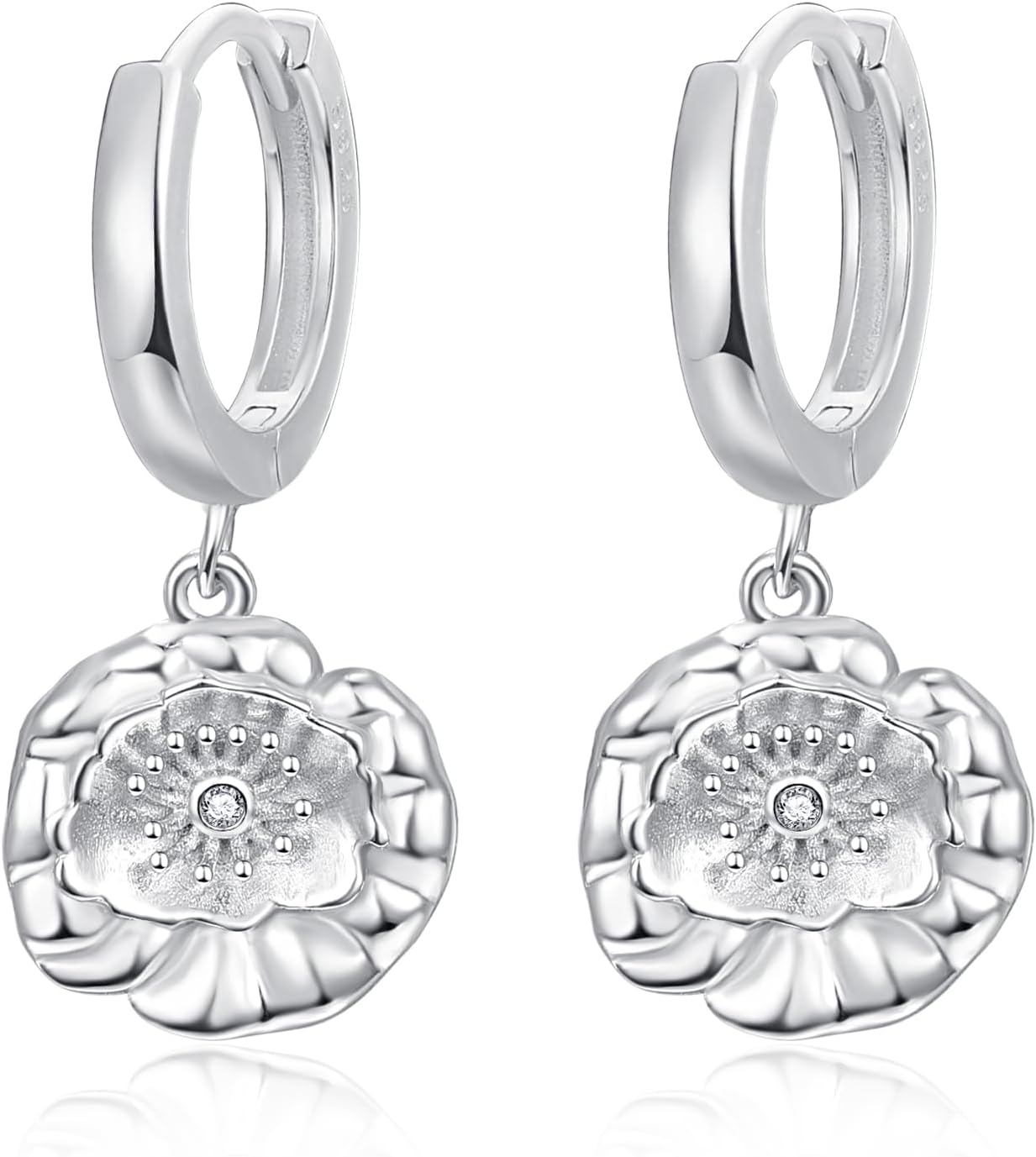KINGWHYTE Flower Earrings 925 Sterling Silver Hoop Earrings Flower Jewelry Gifts for Women Girls Gifts for Mom