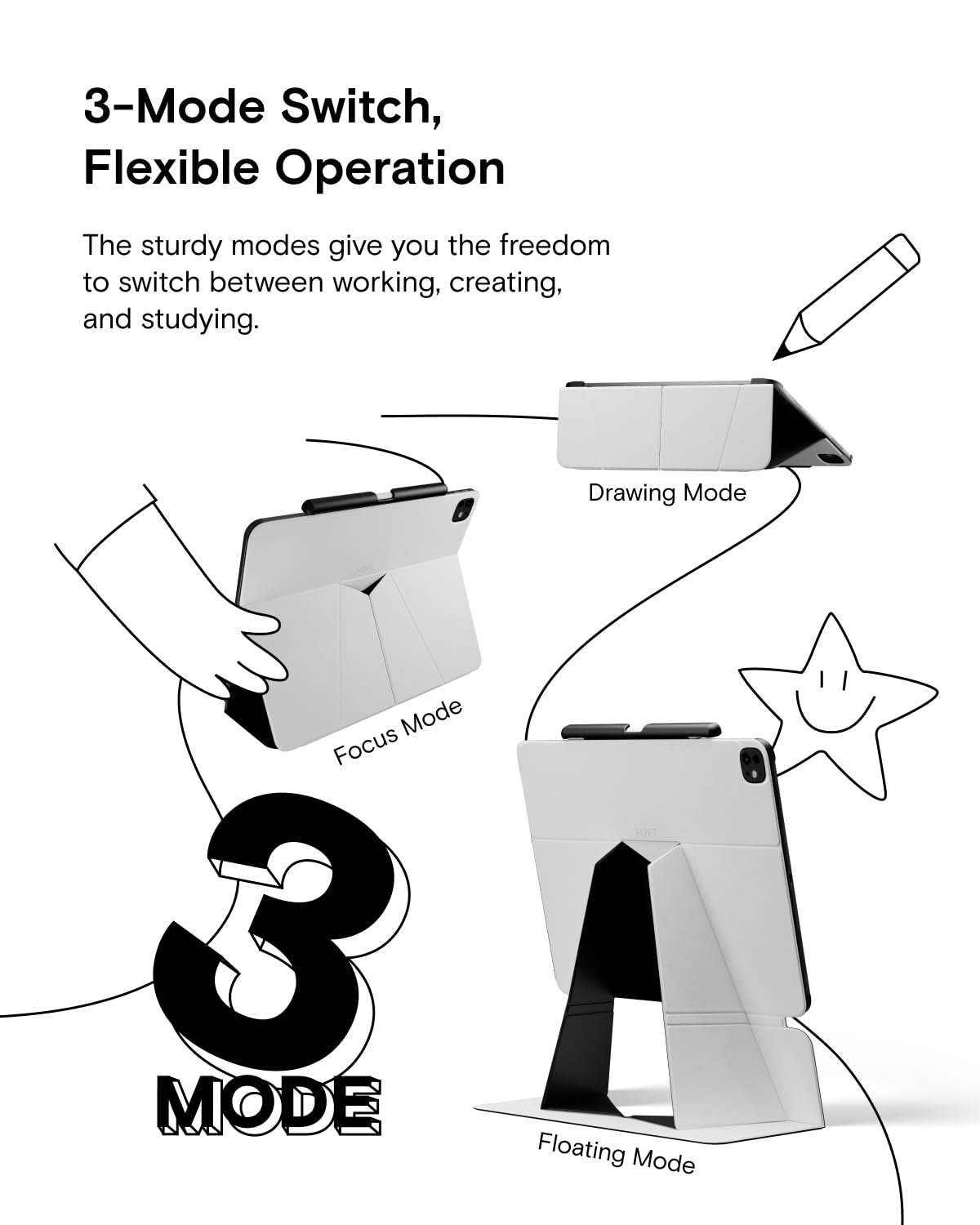 MOFT Custodia a libro per iPad Pro 13" (M4) con portamatite staccabile, leggera e protettiva, materiale MOVAS durevole e confortevole al tatto, perfetta per navigare, disegnare, studiare, sidecar,
