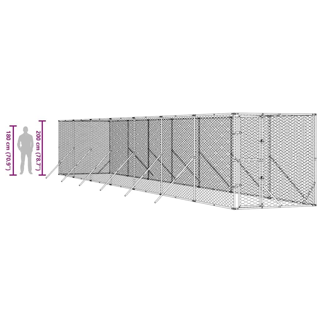 Perrera para perros de exterior plateada de acero galvanizado, 2 x 14 x 2 m, con puerta con cierre, para perros, cachorros, animales pequeños, resistente a la intemperie, estable como recinto