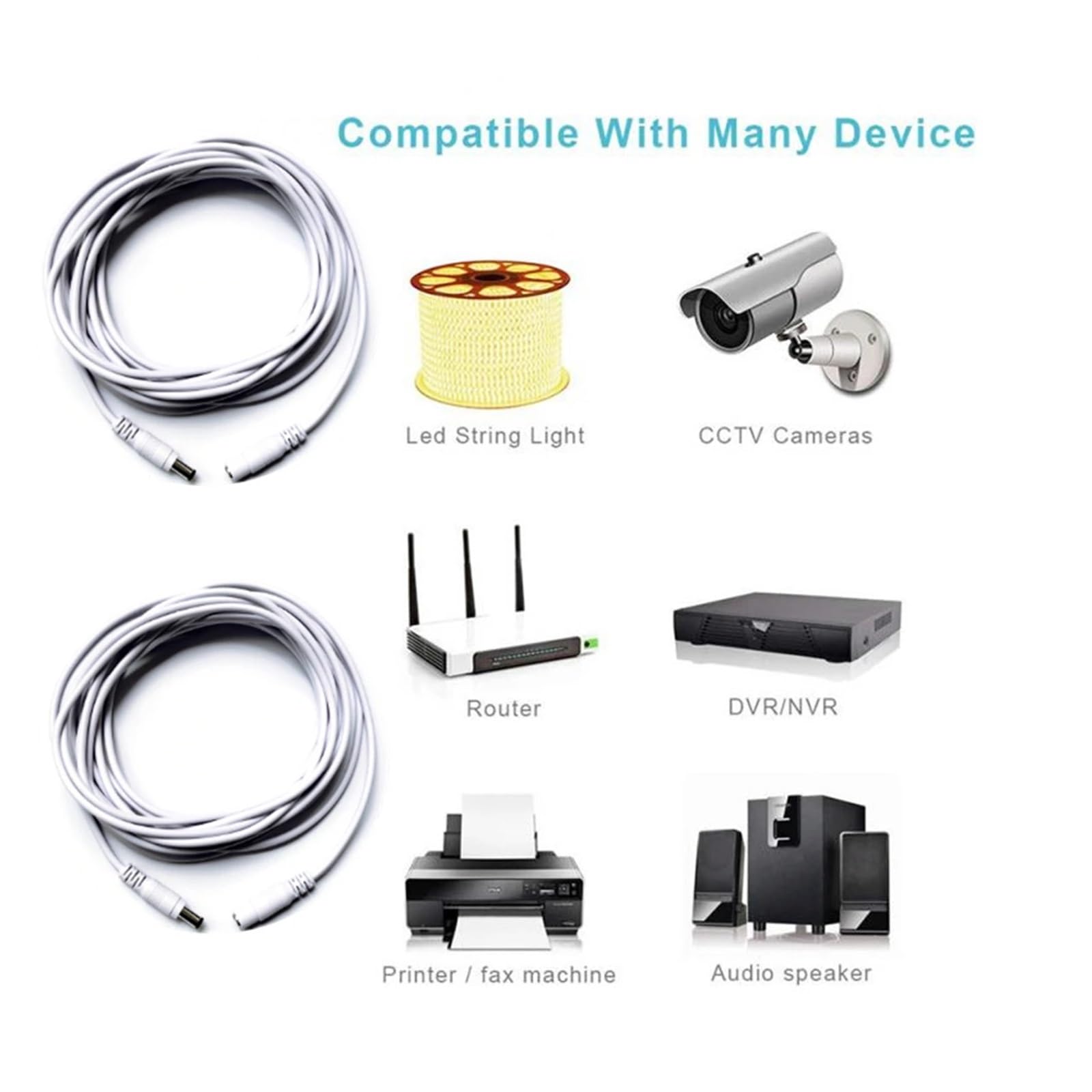 DC-Verlängerungskabel, 3 m, 5 m, 10 m, 20 m, 30 m, 5,5 x 2,1 mm, Buchse auf Stecker, for 12 V, 5 V, 24 V, Netzteilkabel, Heim-CCTV-Kamera, LED-Streifen(20 Meters)