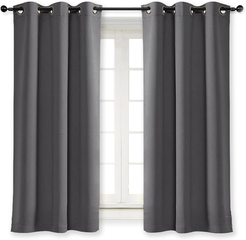 NICETOWN Cortina opaca para dormitorio con aislamiento térmico y ojales, cortinas opacas para oscurecer la habitación (panel individual, 42 x 63 pulgadas, gris/gris)