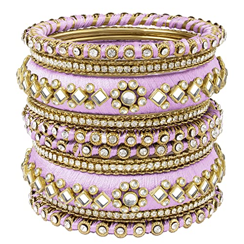 Aheli Velvet Silk Thread Chuda Set Pink White