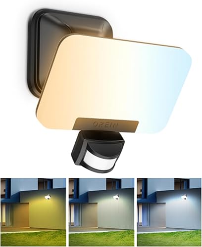 OREiN 3CCT - Luces de inundación para exteriores, 3500 lm, 35 W, sensor de movimiento, luces para exteriores, 6000 K4000 K2700 K, luces LED de