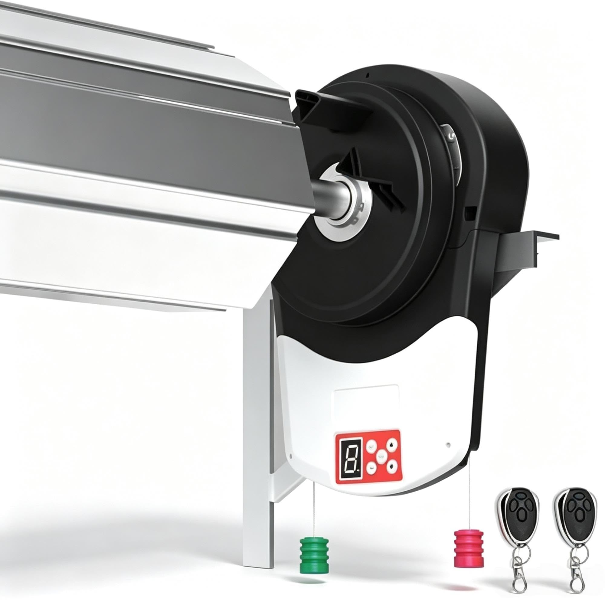 Moteur de Porte de Garage Enroulable, Ouvre-Porte Automatique 800N avec 2 Télécommandes et Éclairage LED, Moteur de Rideau Roulant 100W, pour Garage, Magasin, Entrepôt et Ferme