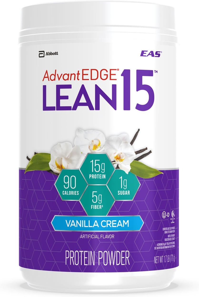 EAS AdvantEDGE Lean15 Protein Shake Powder, 15 grams of Protein, Vanilla Cream, 1.7 lb (Packaging May Vary)