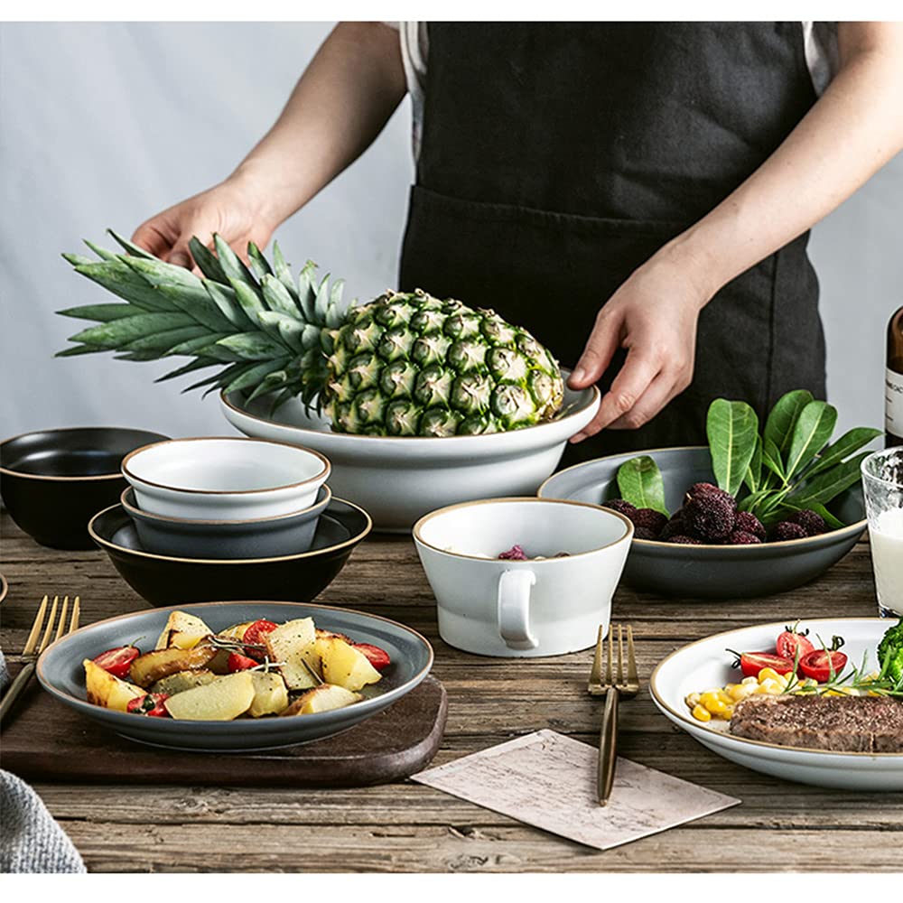 Tazón de cerámica de Gran tamaño, tazón de Sopa Grande, Ensalada, tazón de Sopa, tazón de Fruta, tazón de Sopa Creativo,Negro