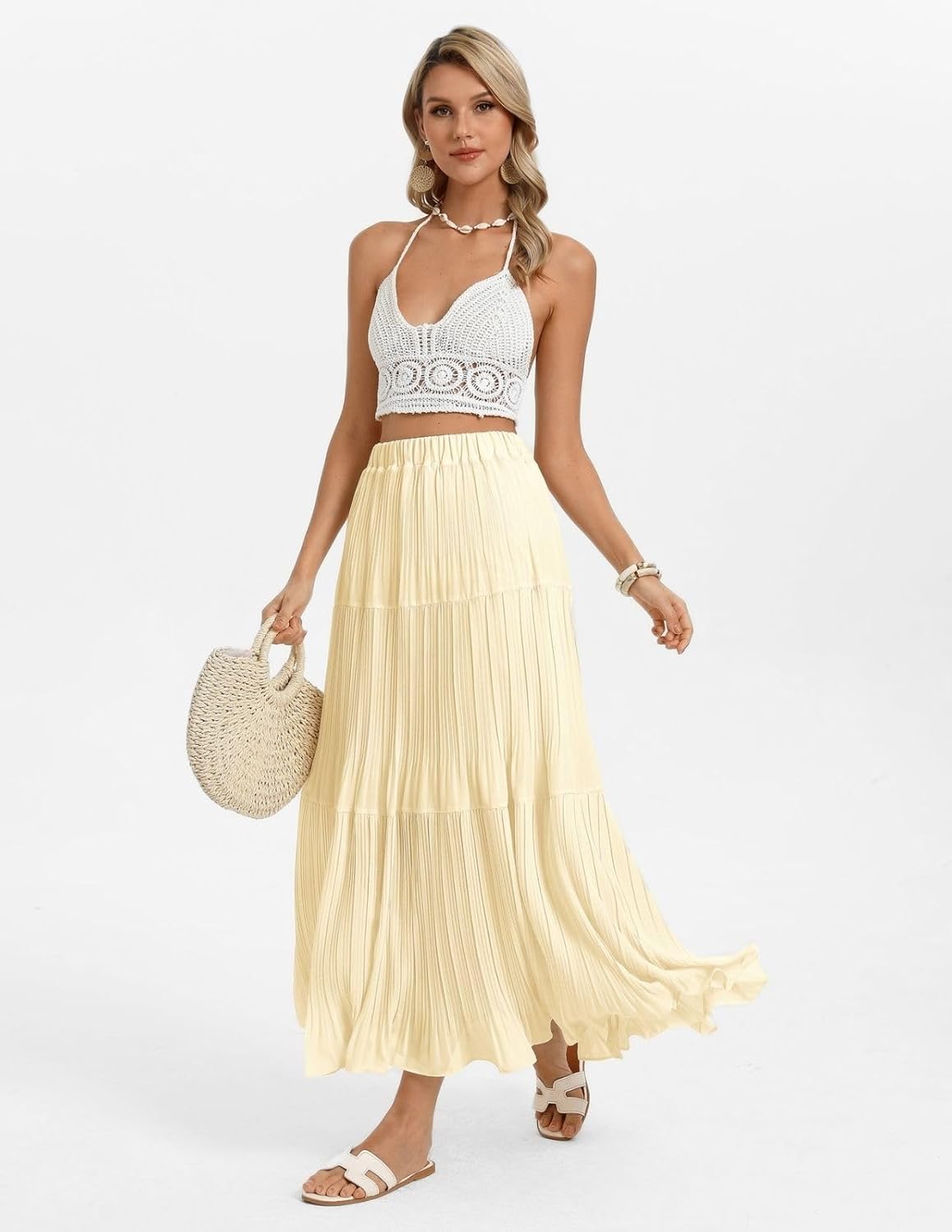 Kate Kasin 2026 Women's Chiffon Maxi Skirt, High Waist Pleated Skirts, Summer Flowy Long Skirts with Underskirt - Image 4