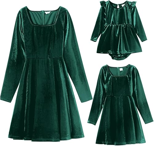 Miniatura 9 de Vestidos de Navidad para mamá y mí vestido de terciopelo a cuadros fiesta de Navidad mamá e hija trajes a juego para sesión de fotos