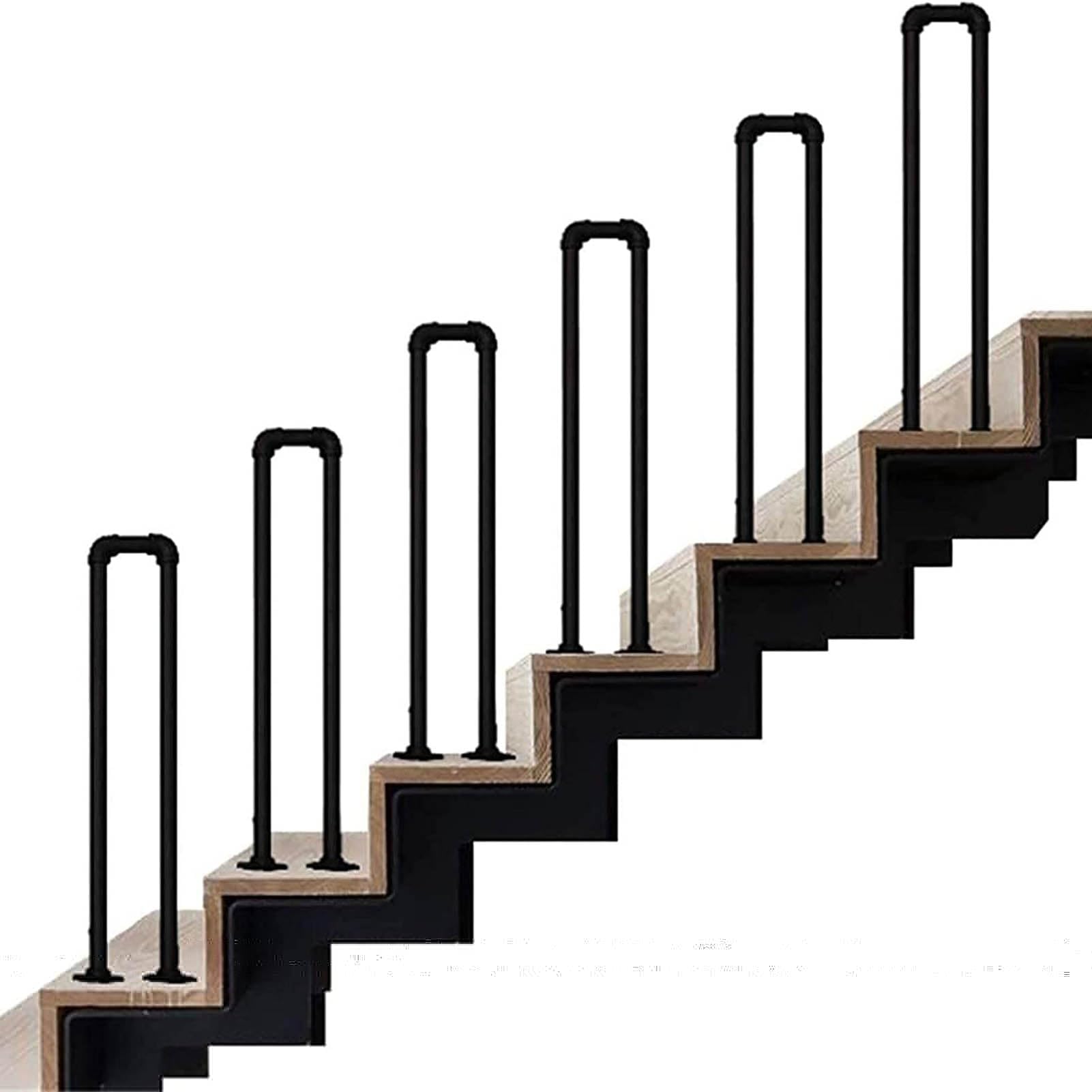 LQSYBHD 6 Pcs U-Shaped Stair Handrail Industrial Railing Non-Slip Grab Bar for Indoor or Outdoor Garden Loft Corridor Villa Hotel Elderly Children's Support Poles(Size:95cm/3.1ft)