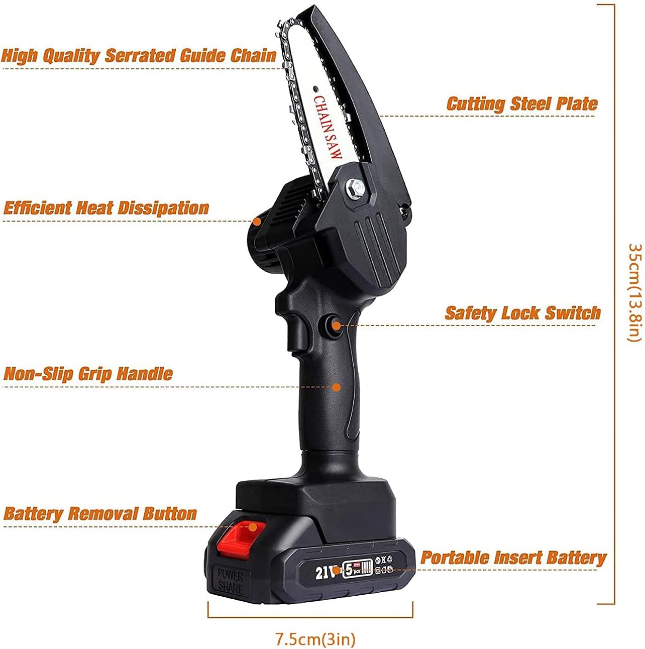 Mini Electric Chainsaw Cordless 4-Inch, 21v Handheld Portable Battery Powered Chain Saws with 4500mAH Lithium Battery for Tree Branch Wood Cutting