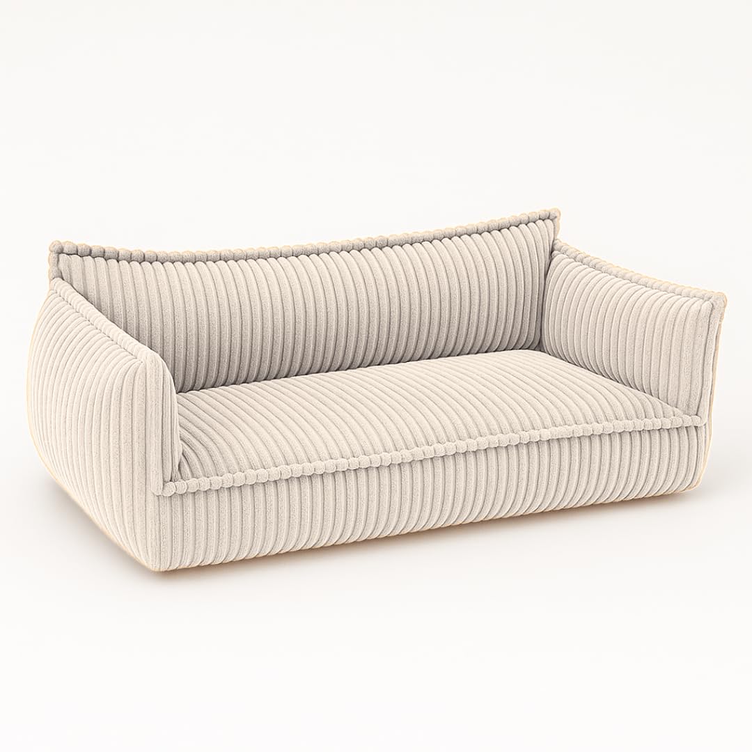 chilly pilley Canapé pour Enfants en Velours Côtelé, Canapé pour Enfants Confortable avec Motif Côtelé (Crème)