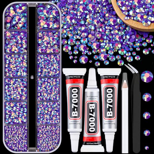 Image of Resin Jelly Rhinestones for Crafting with B7000 Jewelry Glue, 1 Box Dark Purple AB Flatback Crystal with 3Pcs 10ml Glue, Bedazzling Non Hotfix Gems for DIY Tumblers Clothing Shoes Manicure