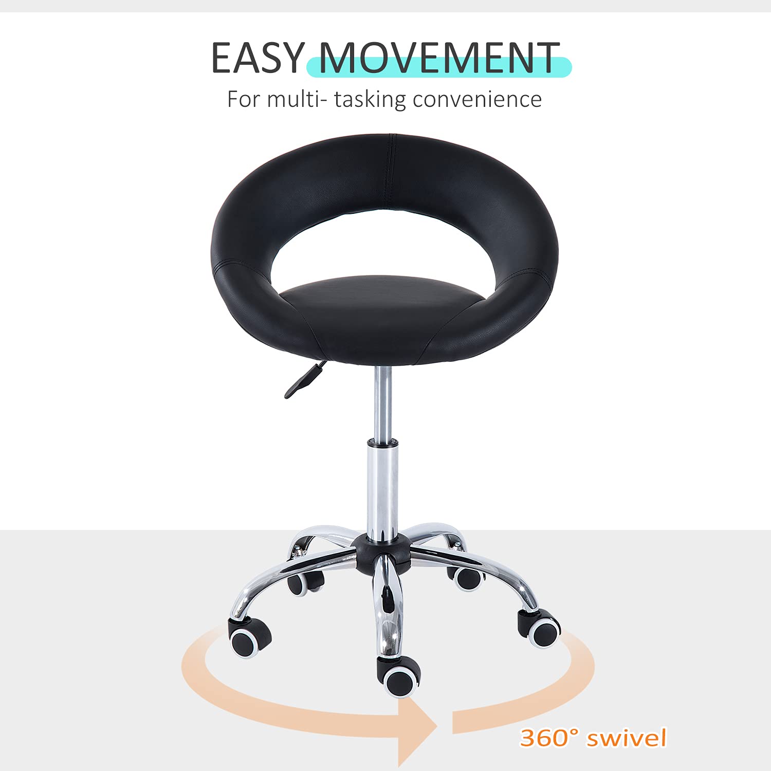 Homcom Crescent Rolling Salon Stool With Adjustable Height