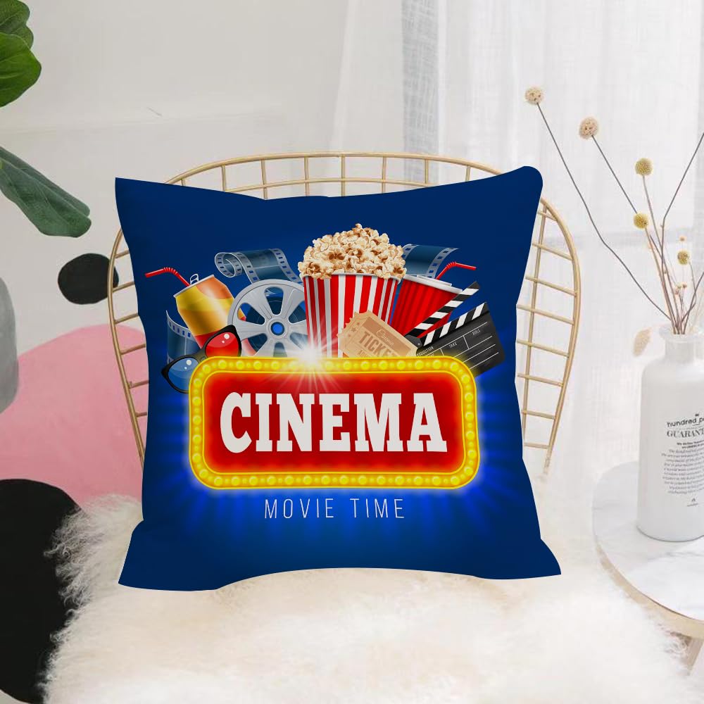 HYMSXW Cushion Cover,Throw Pillow Case Home Decorative for Living Room Bedroom Sofa Chair 20X20 Inch,Cinema concept design template with popcorn drink clapping board and other obje,Pillowcase 50X50cm