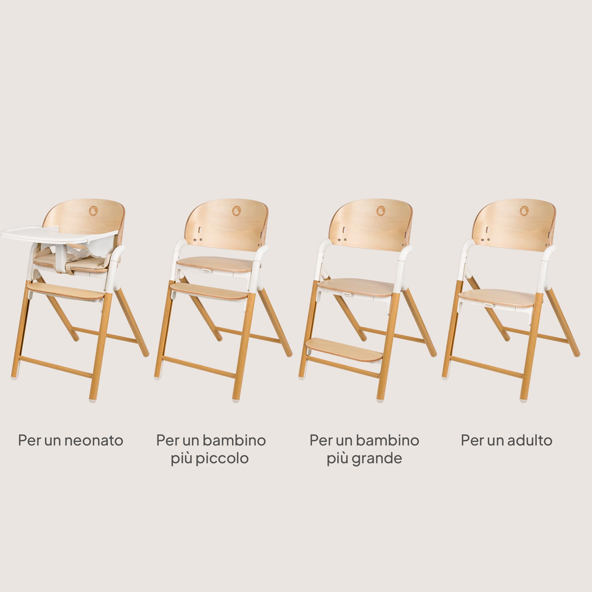 LIONELO Celia Seggiolone Pappa in Legno per Bambini da 6 Mesi e Adulti | Evolutivo per Bambini e Adulti fino a 90 kg, Poggiapiedi Regolabile e Cintura di Sicurezza a 5 Punti