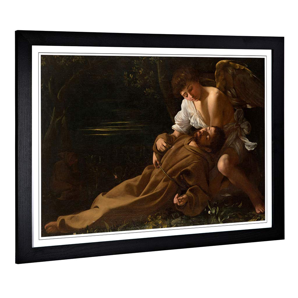 Big Box Art Framed Print of Michelangelo Caravaggio St Francis of Assisi in Ecstacy Design | Wall Art Picture| Home Decor for Living Room, Bedroom, Office, Black, A2 / 24.5x18 Inch / 62x45cm