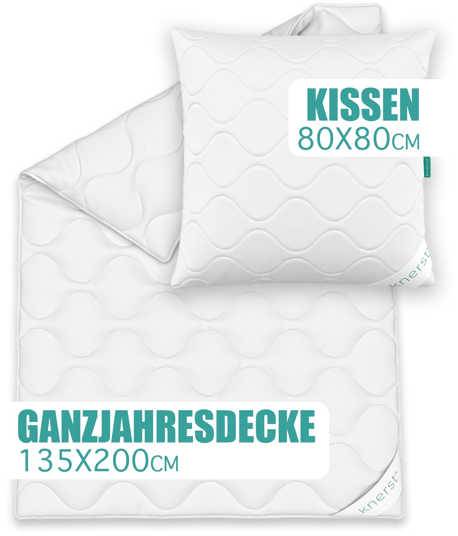 KNERST Bettdecke Und Kissen Set - 135x200 cm, Weiß, 4-teilig, Made in Europe