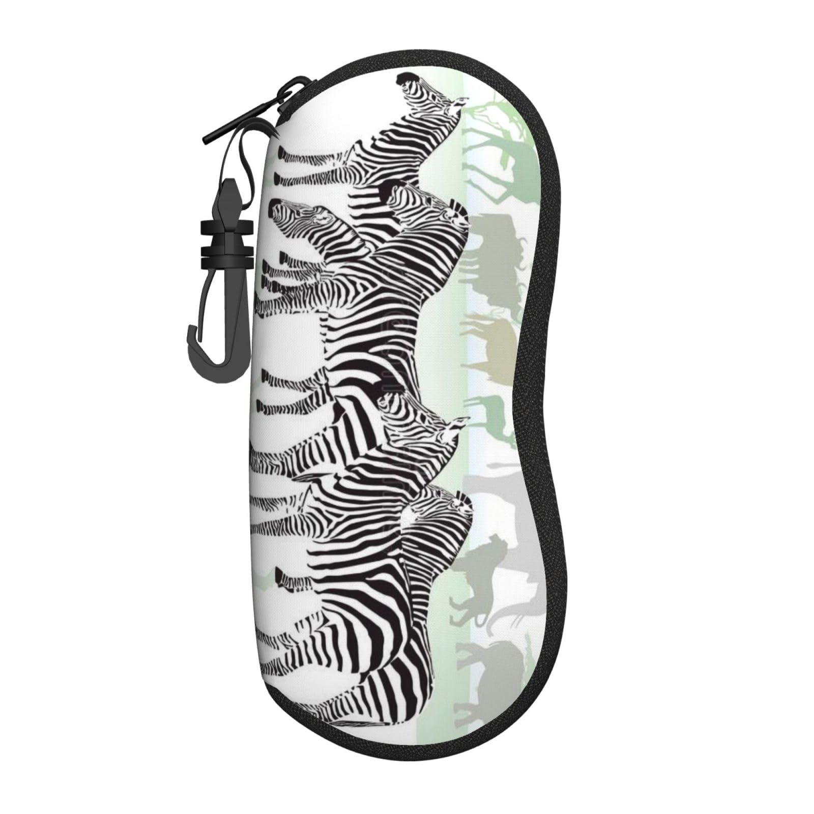 Hceaatb Unisex Black Glasses Case Zebra Giraffe Elephant Animal Lion Rhino Soft Case Ultra Light Zipper Eyeglass Case With Belt Clip, Sunglasses Travel Pouch For Men Women