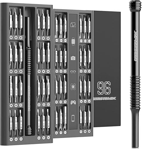Juego de destornilladores de precisión 96 en 1 controlador magnético ARROWMAX con funda de aluminio kit de herramientas de reparación electrónica