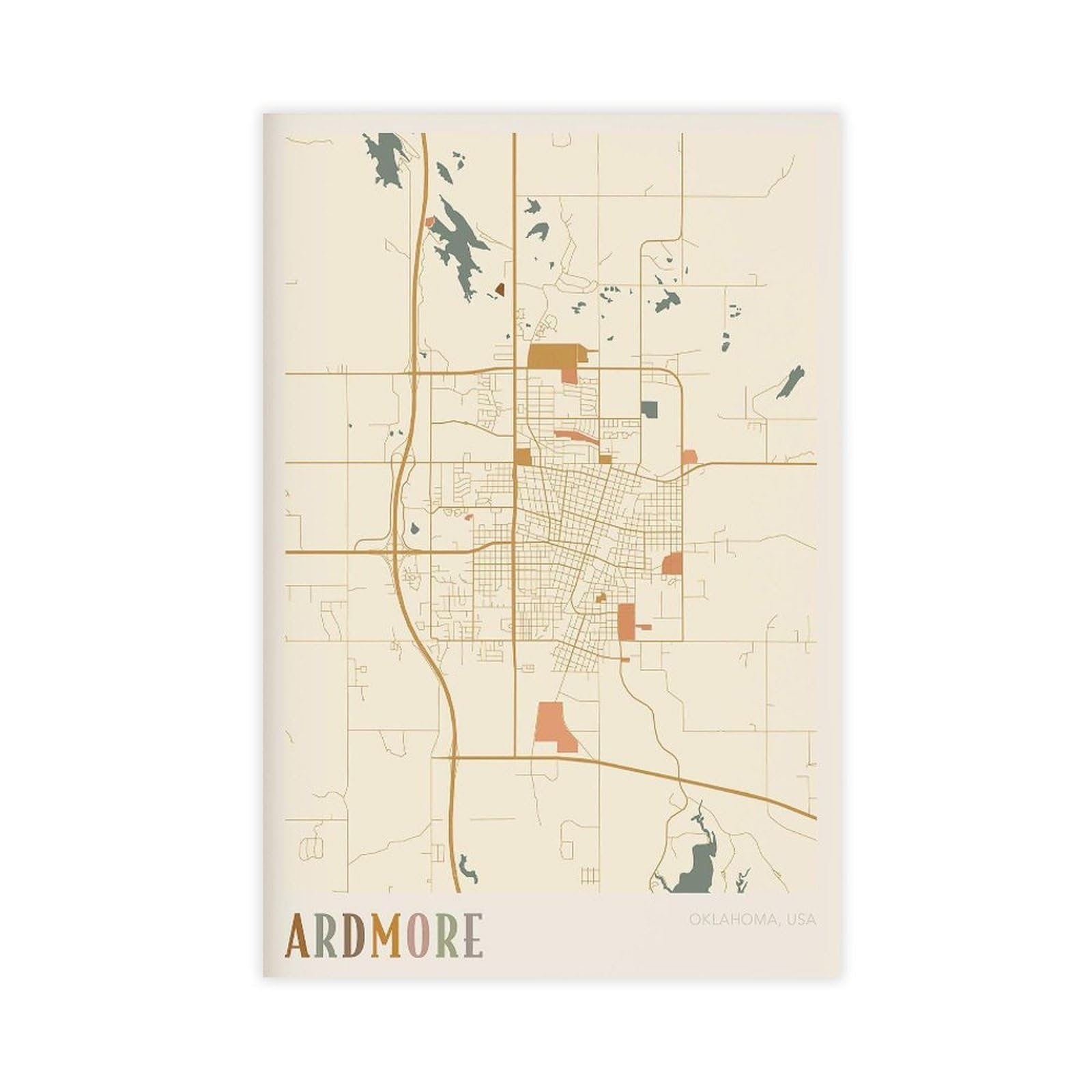 HEYANM Ardmore Map Poster Ardmore Print Poster Wall Art Oklahoma Travel Gift Boho Canvas Poster Wall Art Paintings for Living Room Bedroom Decoration Unframe 20x30inch