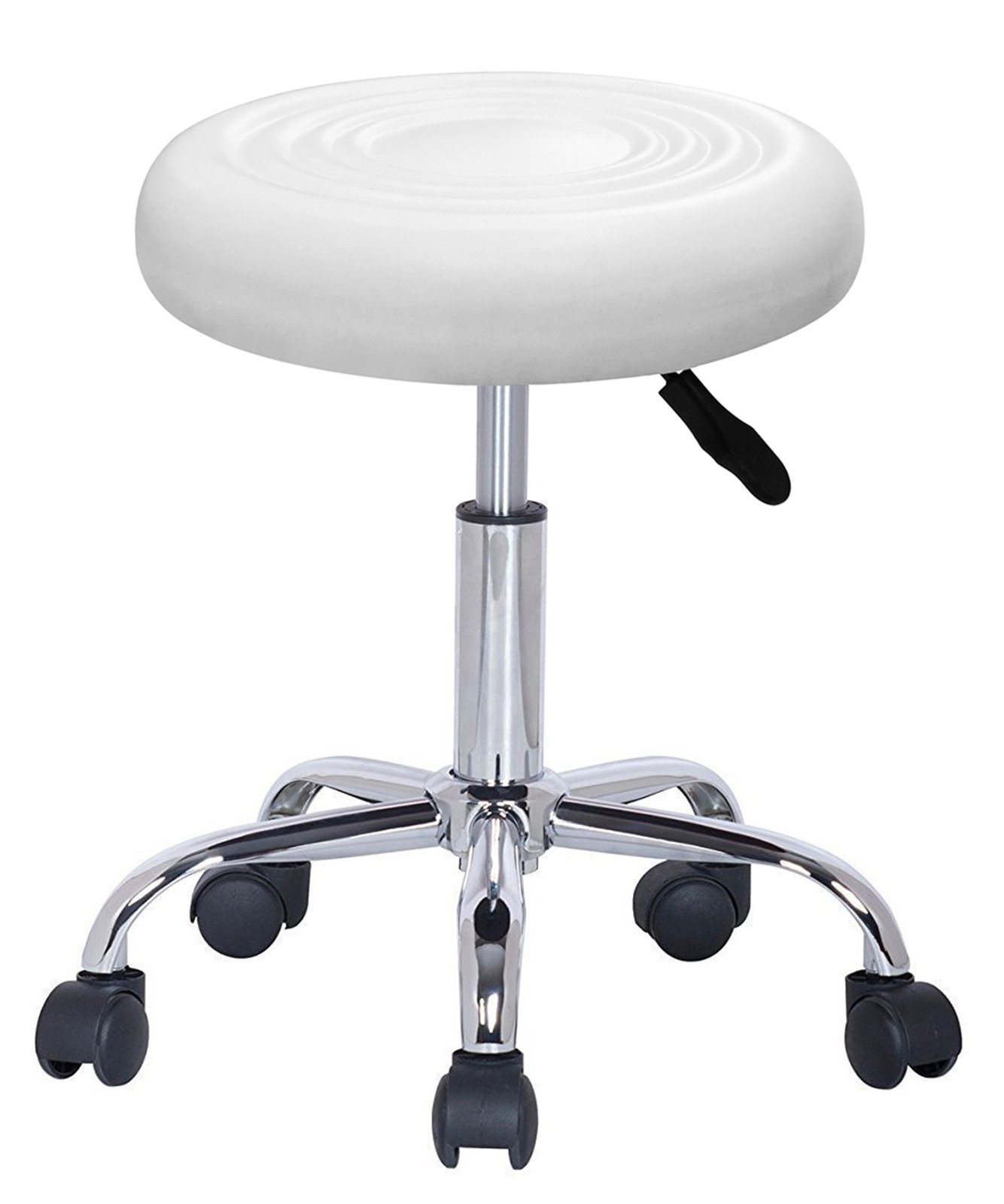 Taburete Giratorio con Ruedas para Peluquería, Cosmética, Dentista, Silla de Trabajo Profesional Giratoria con Ruedas (Blanco)