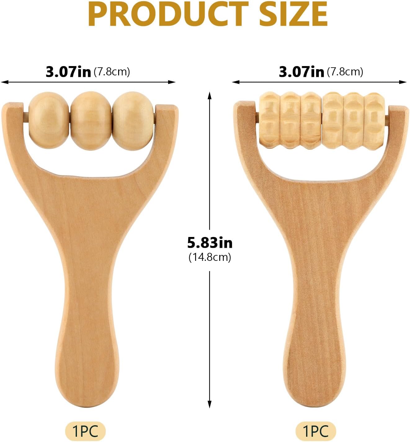 2Pcs Wooden Massage Roller Handheld Bead Massage Tool, Hand Massage Tools Manual Muscle Roller Stick, for Legs Body Feet Muscle Roller Stick
