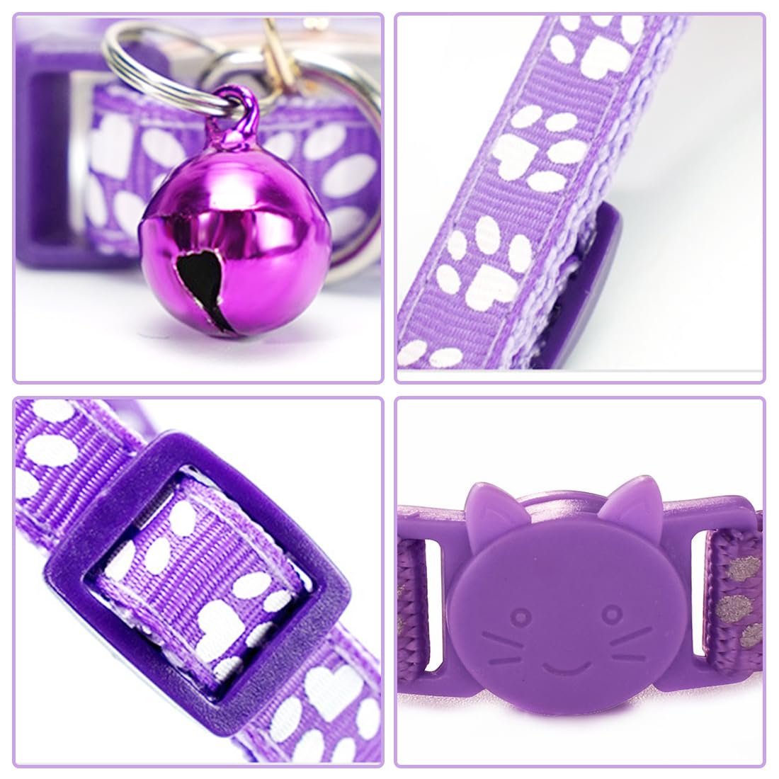 GXGM 3 Pezzi Collare Gatto Antistrozzo con Fibbia di, Sicurezza e Campanello, Regolabile Collare per Gatti, Sicuro Nylon Accessorio per Animali Domestici, Personalizzato (Blu Viola Giallo)
