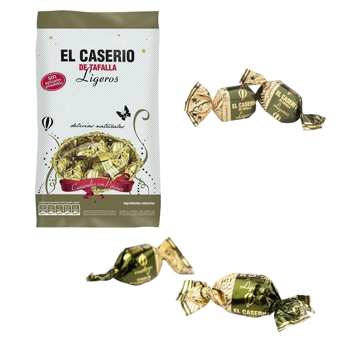 iChuches- Caramelos El Caserío Caramelos Tradicionales De Piñones, Dulce De Leche, Crema De CaFe, Sin Gluten (Caramelo Ligero Con piñones)