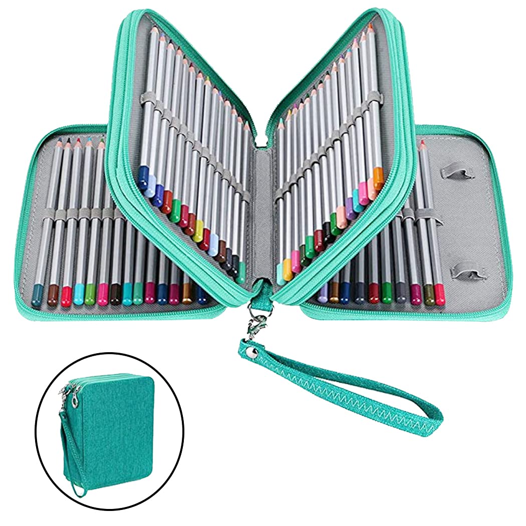 Gullor Large Capacity 3 Layers Pencil Bag Pencil Holder Organizer, 78 Slots for Colored Pencils Green - Image 4