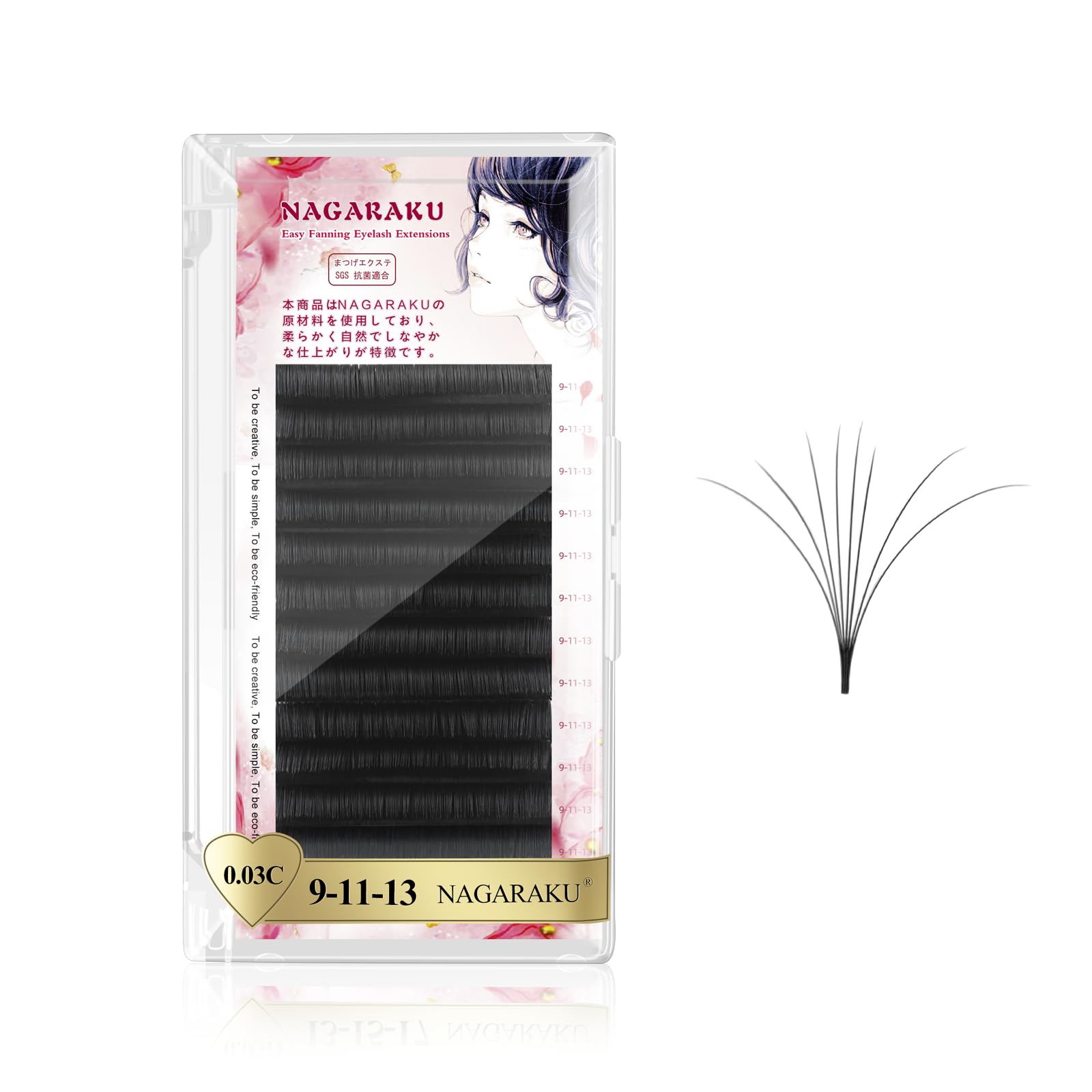 NAGARAKU Easy Fan Mega Volume Eyelash Extensions 0.03 C curl 9-11-13mm Mix Self Blooming Rapid Automatic Flower 3 Layers Soft Pre-glued Lashes