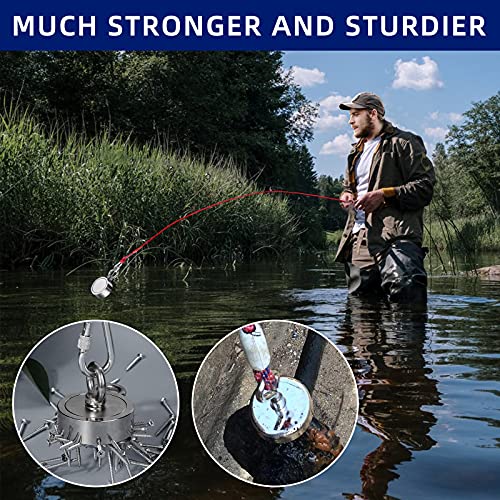 Mikede Double Sided Fishing Magnets Kit, Strong 1300Lbs Pulling Neodymuim Magnet Fishing With 65Ft Rope, 2.95" Rare Earth Magnets With 2 Countersunk Hole For Magnetic Fishing And River Lake Hunting #TOP5