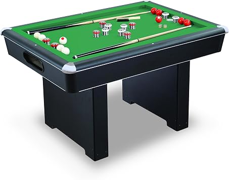 Hathaway Renegade 54-in Bumper Pool Table for Game Room Genuine Slate Play Bed & Carpeted Ball Return System Includes Cues, Balls, Brush & Chalk Green Felt with Black Finish