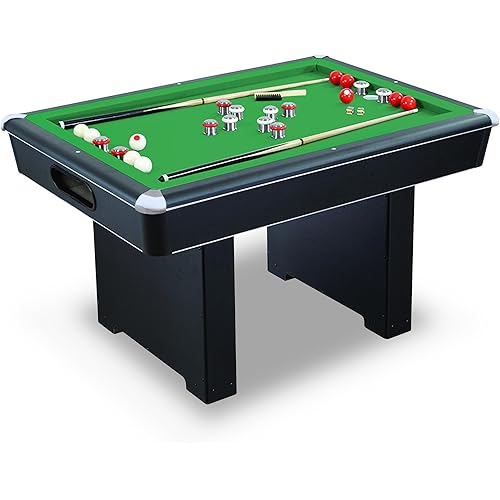 Hathaway Renegade II 54-in Bumper Pool Table for Game Room – Genuine Slate Play Bed & Carpeted Ball Return System – Includes Cues, Balls, Brush & Chalk – Green Felt with Black Finish
