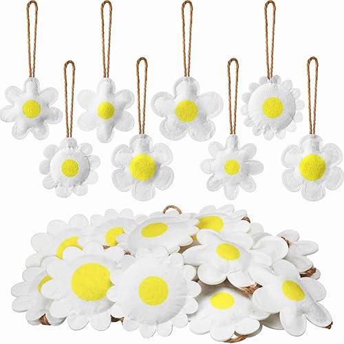 SmoothNovelty 24 Pcs Felt Daisy Flower Hanging Ornament Spring Tree