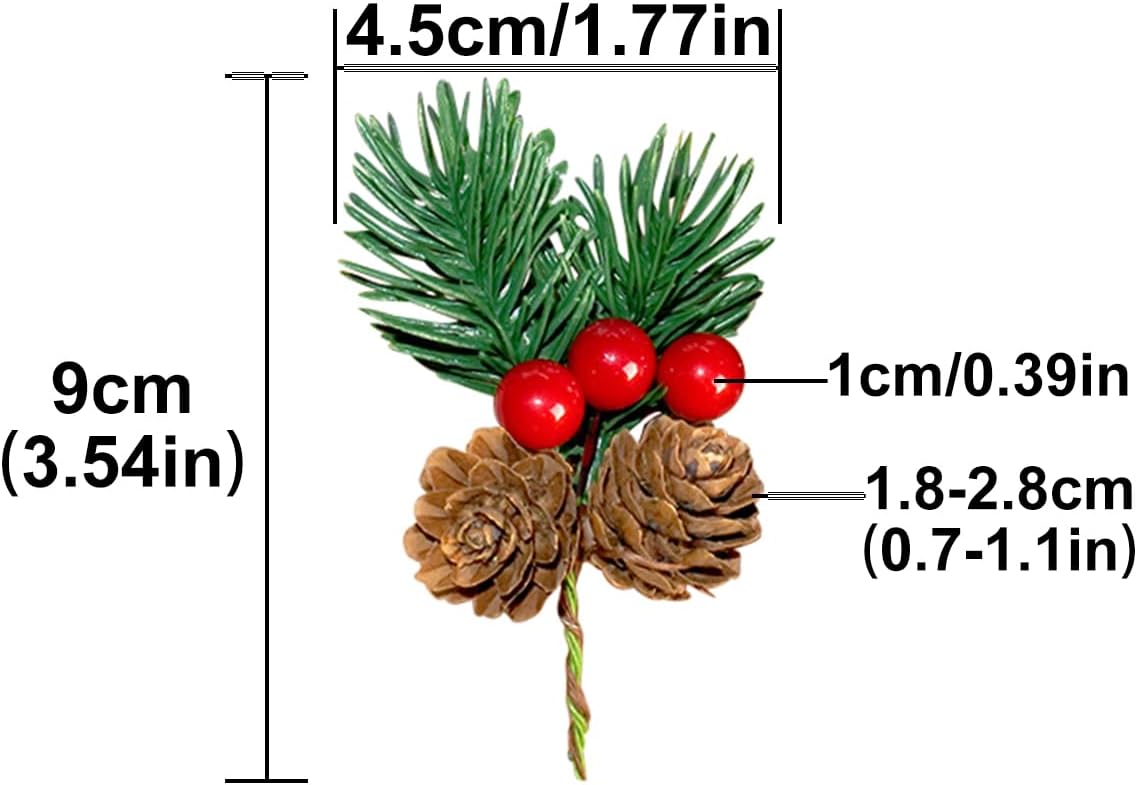 jweemax Artificial Christmas Tree Picks with Fruit and Pinecones, Fake Tree Picks Stems, Floral Arrangement