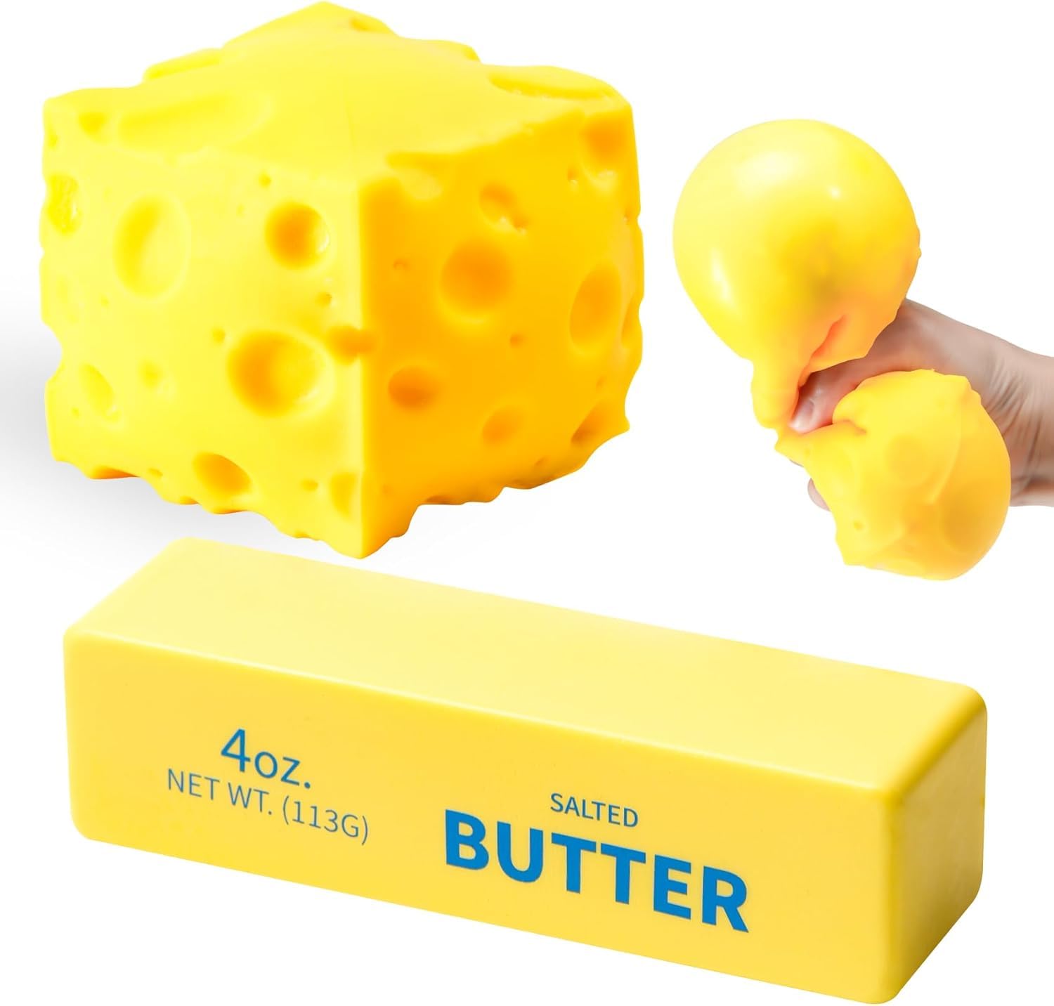 Butter Squishy Toy Big Cheese Squeeze Toys Stress Balls Slow Rising Squishy Fidget Toys Sensory Stress Relief Squishies Novelty Toy Gift Party Favors for Kids and Adults, 2 Pack
