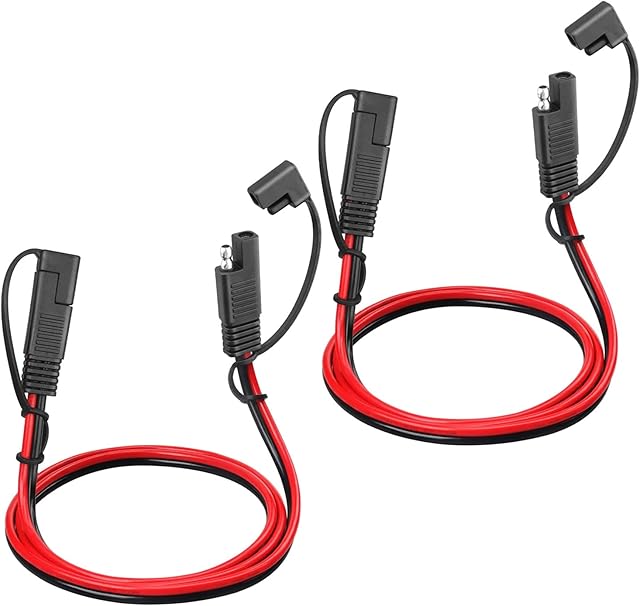 GTIWUNG Zestaw 2 kabli przedłużających SAE do SAE 10AWG Kabel połączeniowy z wodoodporną nasadką, wiązka przedłużająca kabel, 60 cm Auto Extension Cable z osłoną przeciwpyłową