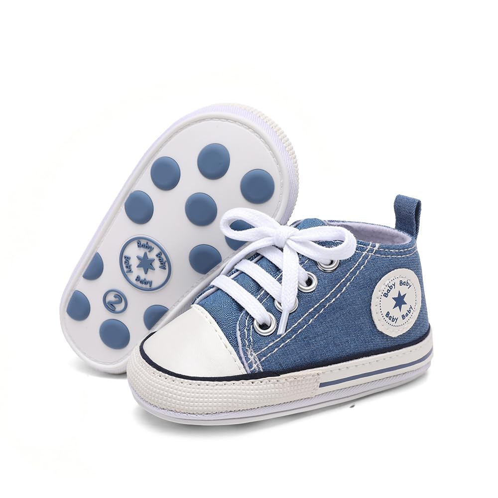Unisex Baby Girls Boys Canvas High-top Shoes, Newborn Infant Anti-Slip Soft Sole Frist Walking Breathable Sneakers