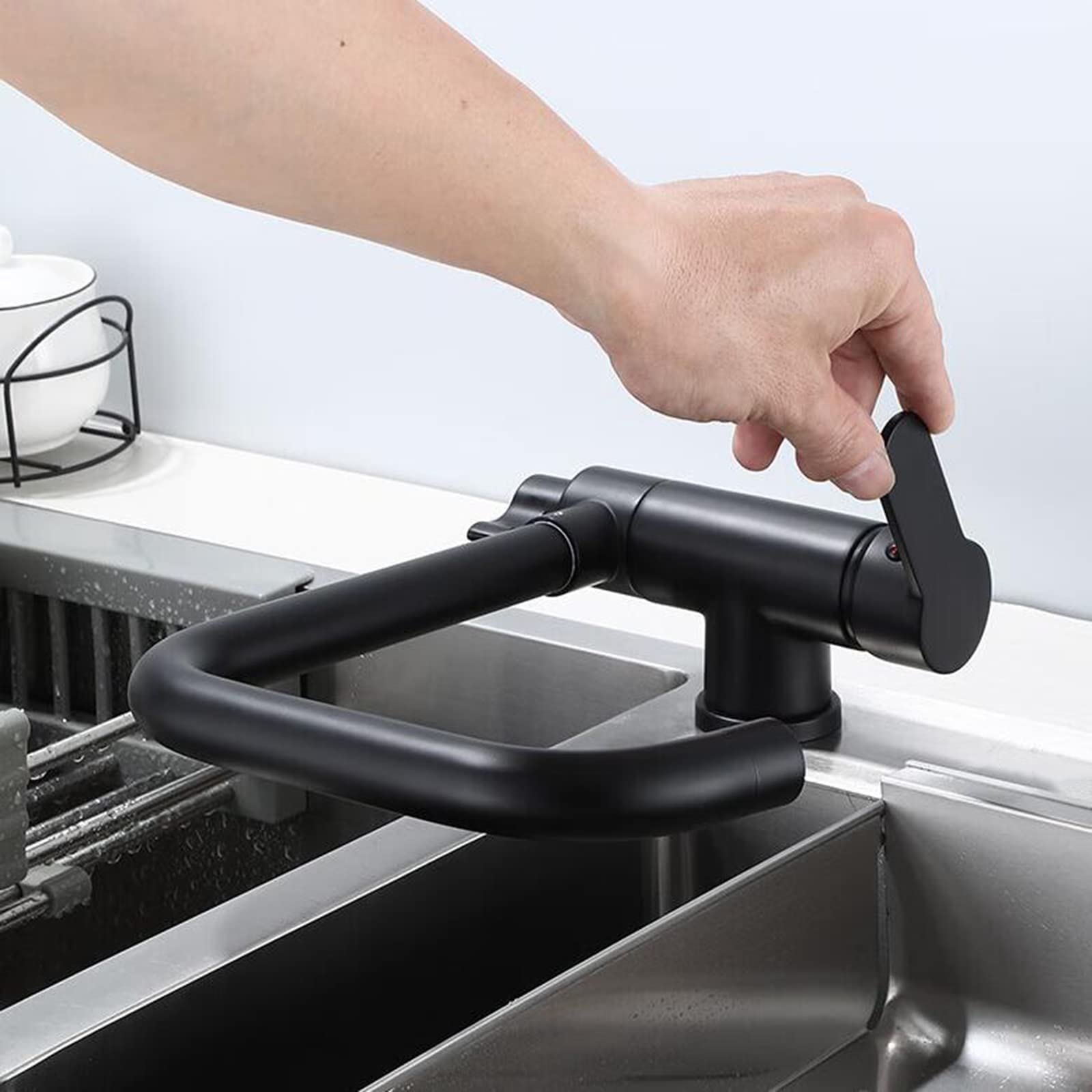Grifo de Cocina 3 Vías Ósmosis Plegable de Latón Giratoria Multifunción Grifo 3 Vias Cocina-Negro
