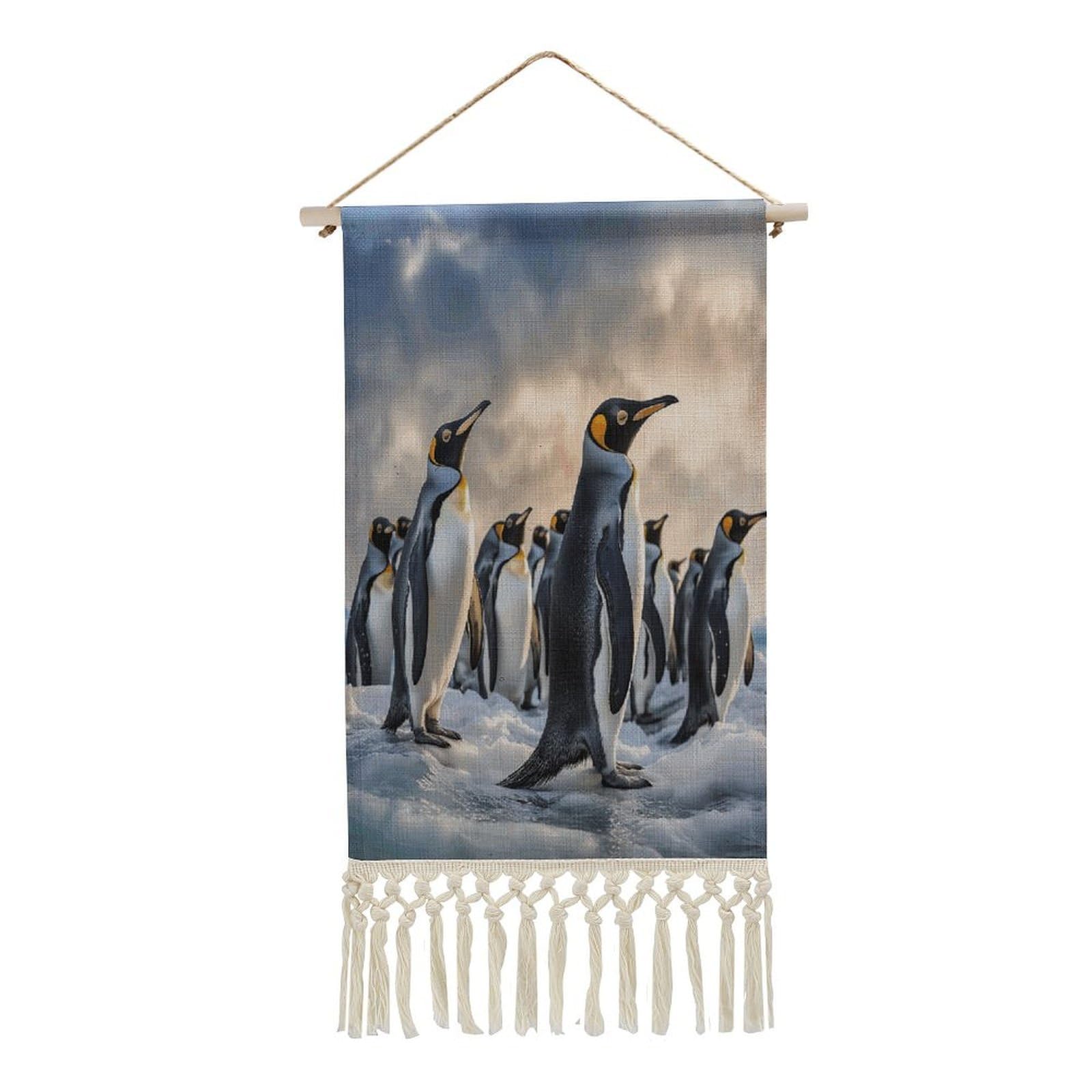 Adfgyerh Style Sea Penguin Tapestry With Tassels Cotton And Linen Hanging Posters, Wall Art For Travel Gift, Wall Tapestry For Office Home Decor Bedroom Living Room Decor
