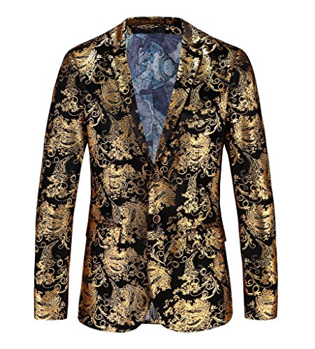 MOGU Mens Slim Fit Blazer Floral Dress Suit Jacket for Prom Party