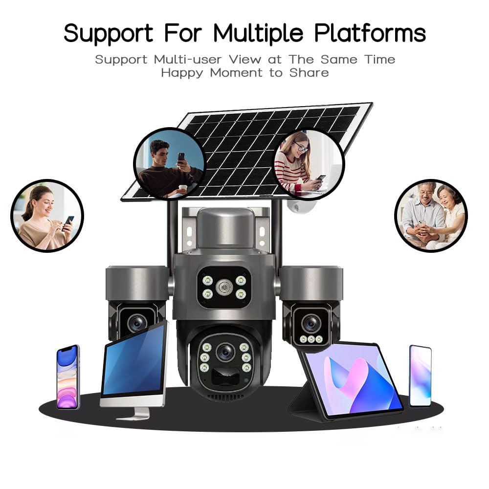 Caméra De Sécurité Solaire À Trois Objectifs, WiFi Extérieur 6 MP (A-WiFi)