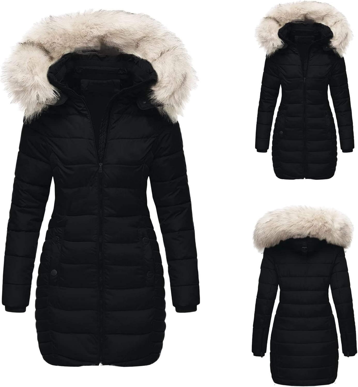 Lutents ファッション女性冬プラスサイズ無地ダウンコート長袖ジッパーポケットオーバーコートウォームジャケット ジャケット コート レディース ロング ショート 防風ジャケット パーカー 外套 オーバーコート ダウンジャケット 国際ブランド トレンチコート ボア