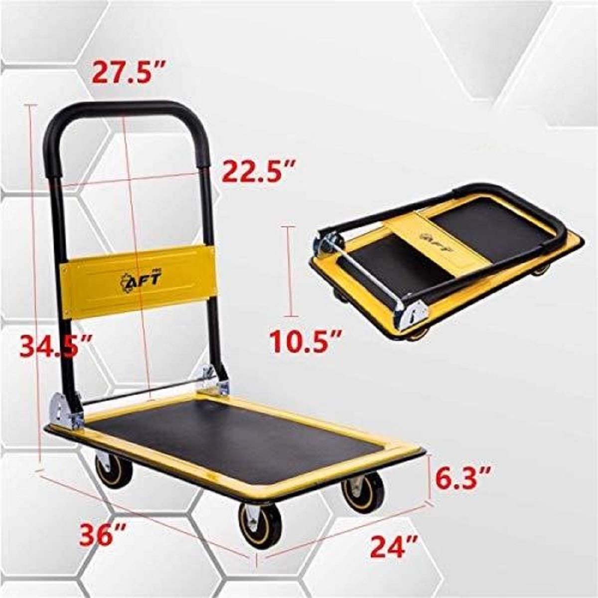 Nеw Dеаl Push Cart Dolly AFT PRO USA Push Platform Truck Folding Rolling Flatbed Cart 360 Degree Swivel Wheels Foldable Handle (Yellow, 660LB)