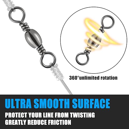 Miniatura 4 de Dr.Fish Barril de pesca giratorio, acero inoxidable, aparejos de pesca, revestimiento de níquel negro, giros de agua dulce con ruedas de agua