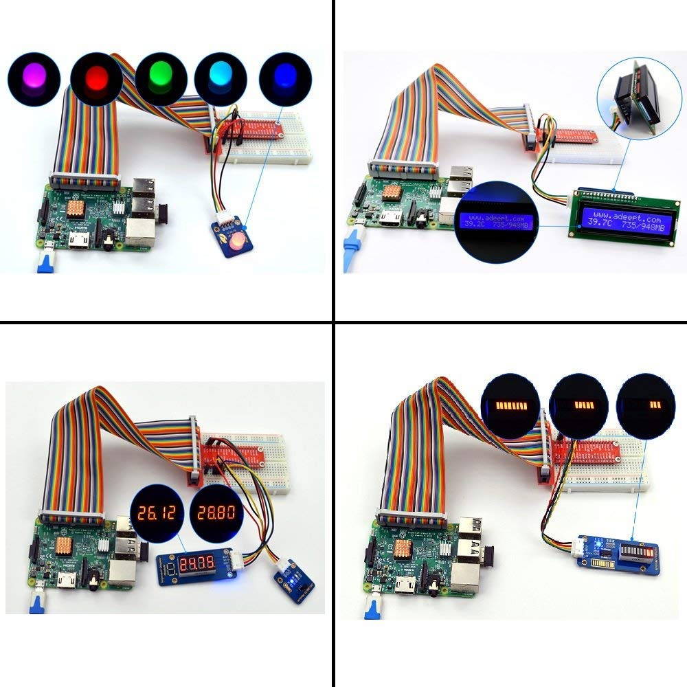 Adeept Kit de démarrage de capteur de 24 modules pour Raspberry Pi 4/3/2 B/B+, Raspberry Pi avec tutoriels, avec Code C et Python, Guide PDF de 95 Pages