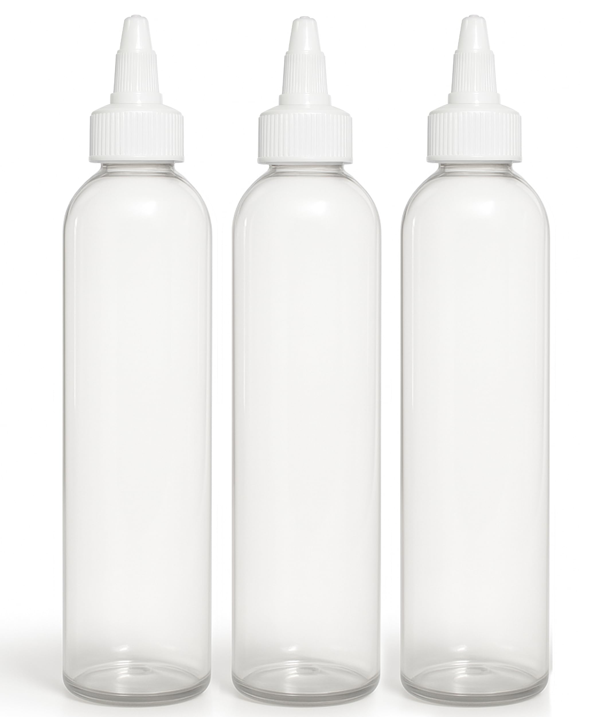 BRIGHTFROM Twist Top Applicator Bottles, 8 OZ Crystal Clear, Squeeze Empty Plastic Bottles, BPA-Free, PET, Refillable, Open/Close Nozzle - Multi Purpose (Pack of 3)