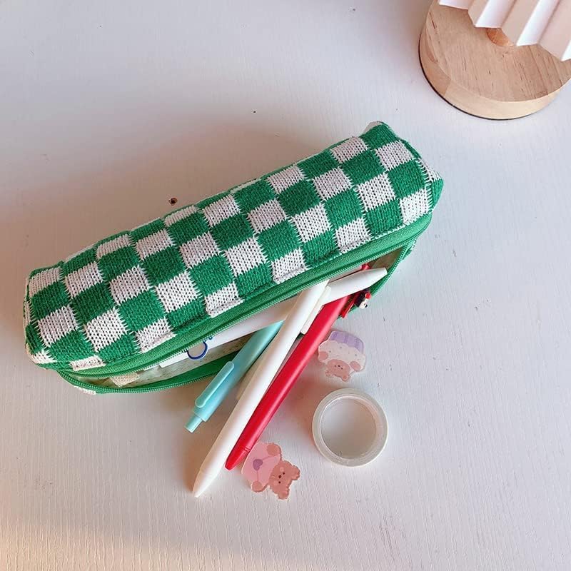 3 Pieces Makeup Bag Large Small Checkered Cosmetic Bag Capacity Canvas Travel Toiletry Bag Organizer Cute Makeup Brushes Aesthetic Accessories Storage Bag for Women (Green) - Image 5